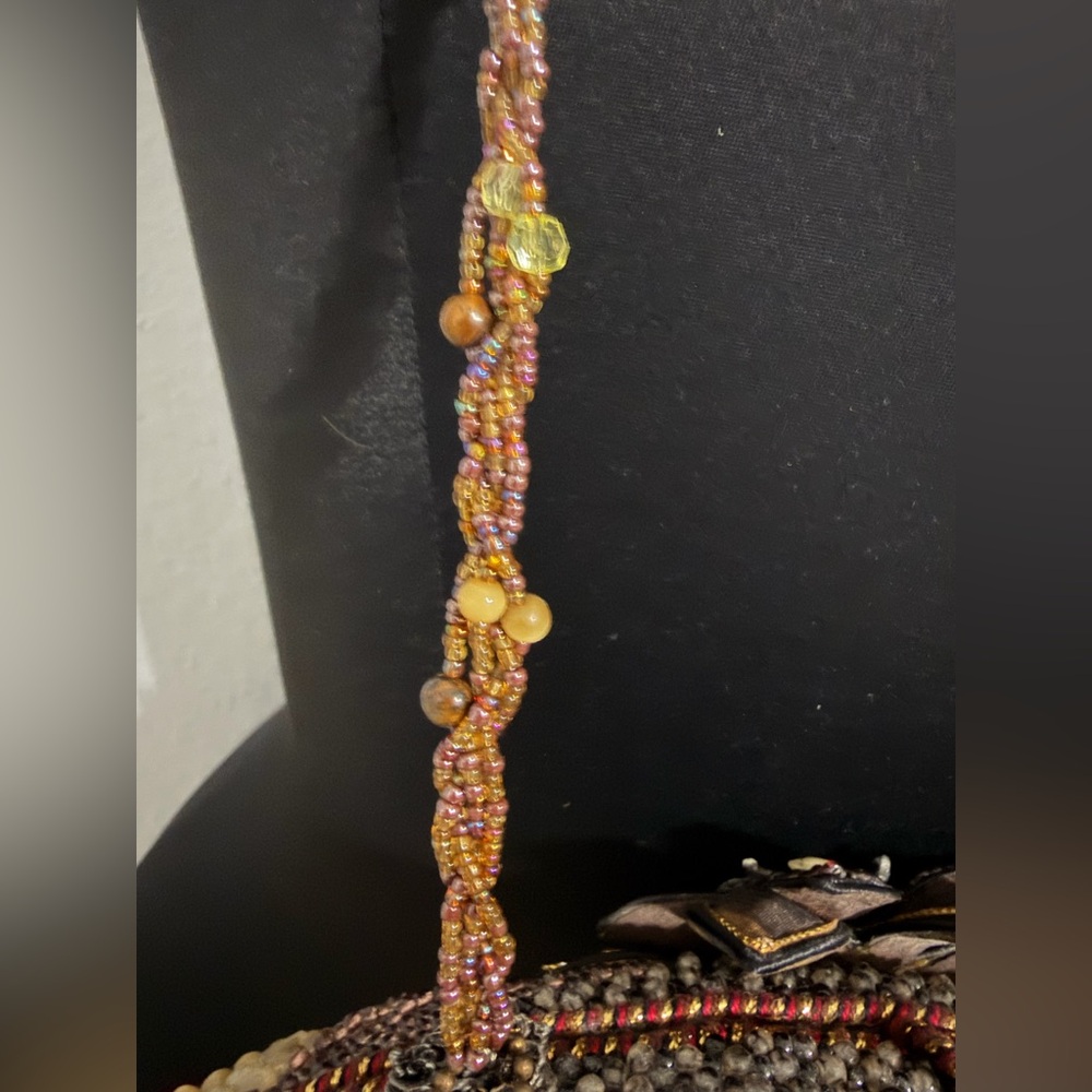 Mary Frances Gold and Burgundy Beaded Fringe Crossbody Clutch - Picture 10 of 16